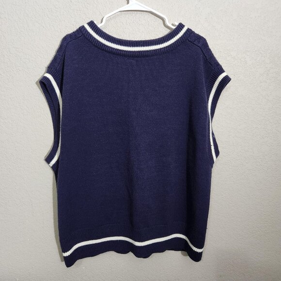 H&M Divided Sweater Vest Womens XL Navy Blue Cable Knit V-Neck Varsity A Patch - Picture 5 of 12